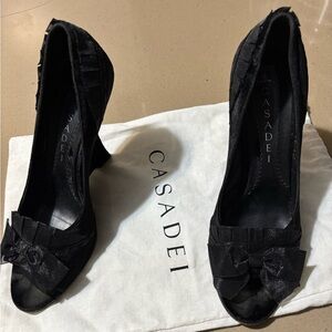 Casadei black velvet wedges. Great condition